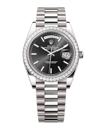 Rolex Day-Date 40 Presidential Black dial, Diamond Bezel, President bracelet, White gold Watch
